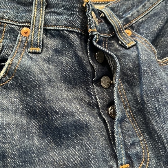 Levi’s 501 Dark Wash Distressed High Rise Straight Leg Cropped Jeans SZ 27 - Picture 11 of 12